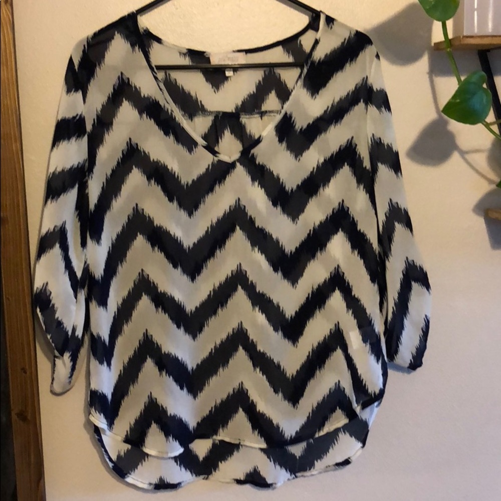 Blue and White Chevron Blouse